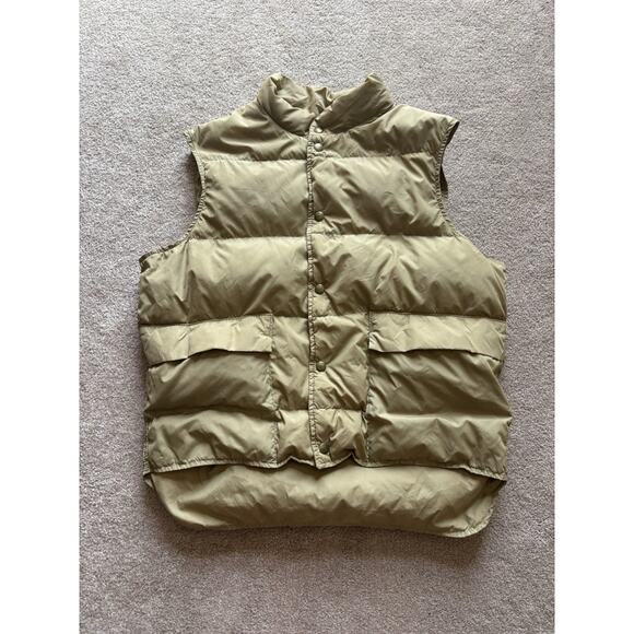 Vintage 80s LL Bean Puffer Vest L Goose Down Tan Made USA Gorpcore Streetwear - Picture 1 of 10